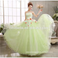 Noiva de design mais recente Lindo Verde Verde Appliqued Strapless Andar Comprimento Tulle Puffy Vestido de baile Vestido de casamento verde claro